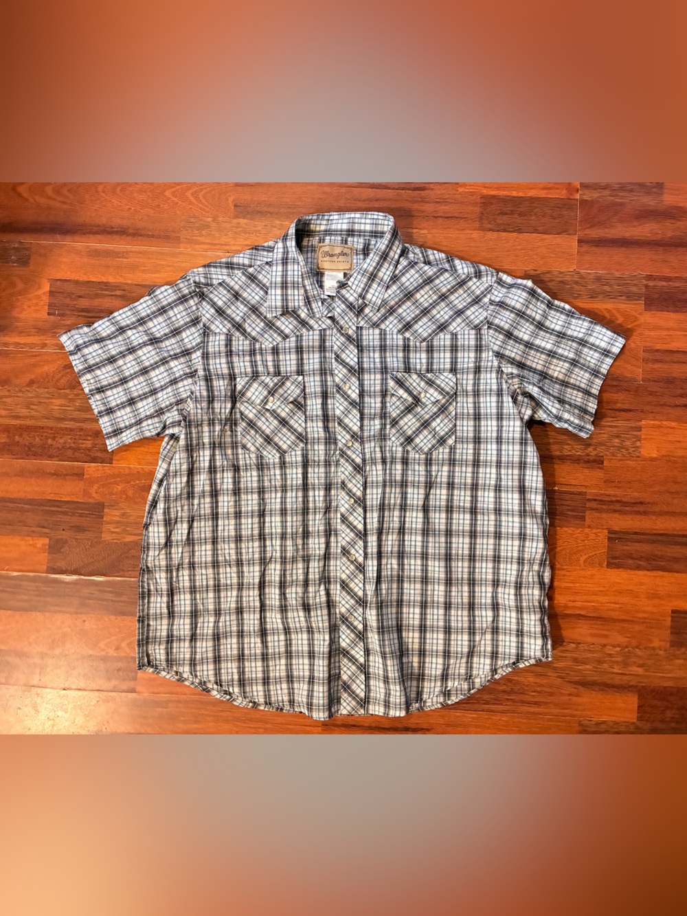 Wrangler Short Sleeve Plaid Button-Down Shirt - Blue, White, Black